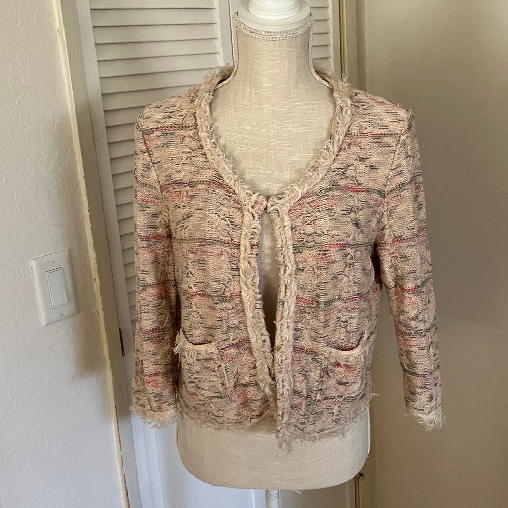 Nic & Zoe Spring Fringe Sweater‎ Knit Jacket Blazer pink tones size S